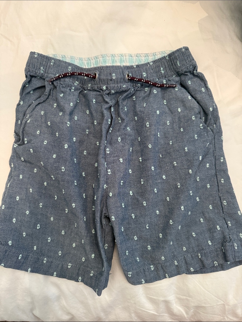 Velveteen Blue Chambray with turquoise Texture Drawstring Shorts